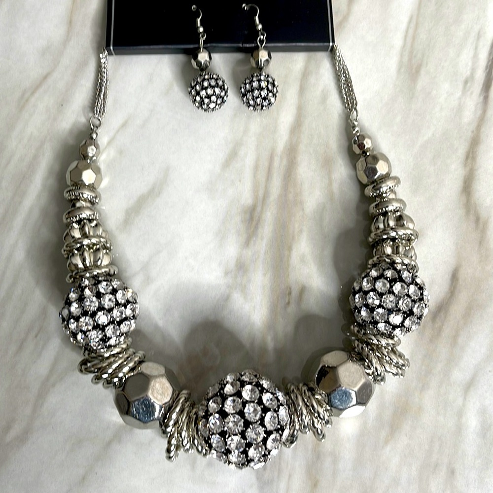 Large Beaded Necklace and Matching Earrings